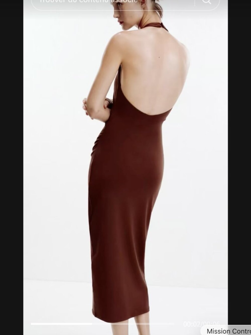 Zara Draped Halter Midi Dress Open Back Side Ruched Chocolate Brown S NWT